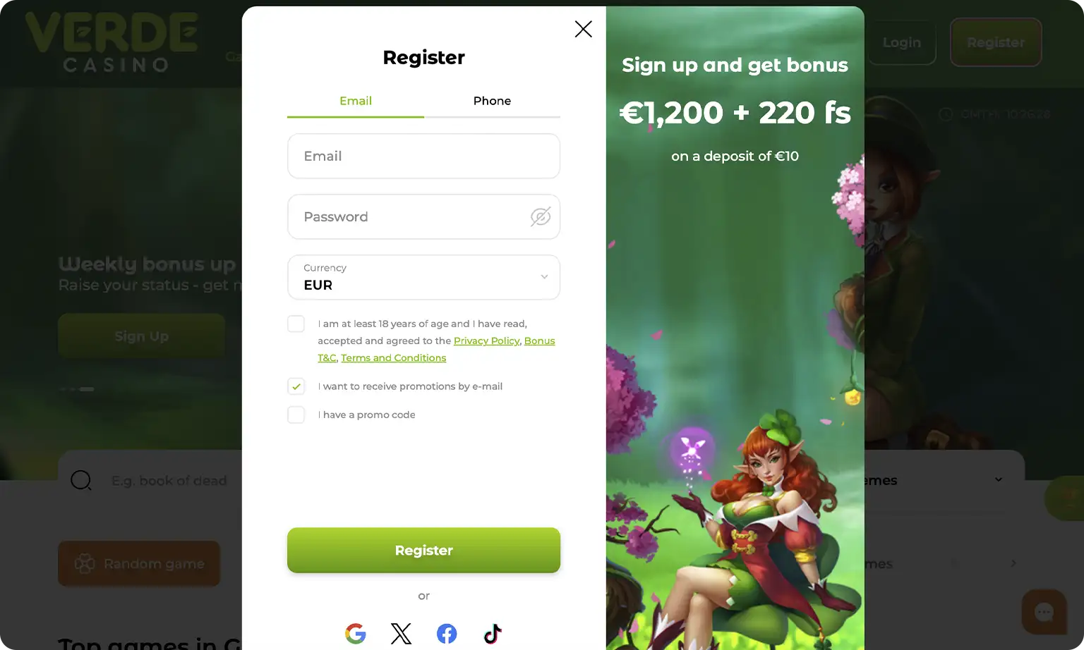 Οδηγίες εγγραφής στο Verde Casino
