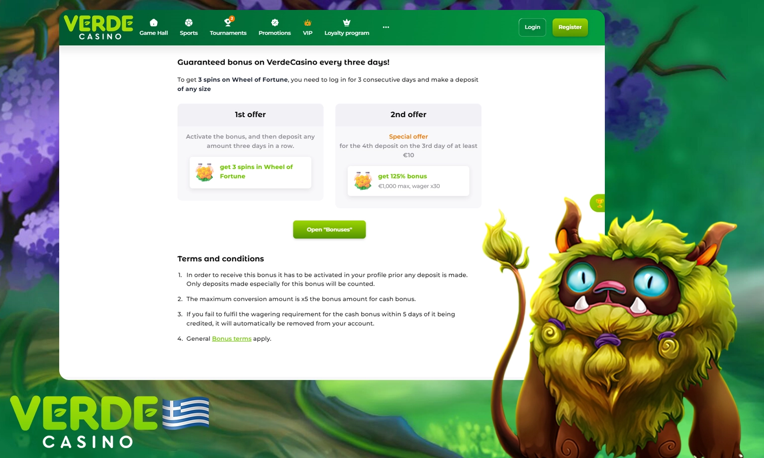 Μπόνους ανανέωσης καζίνο Verde Casino